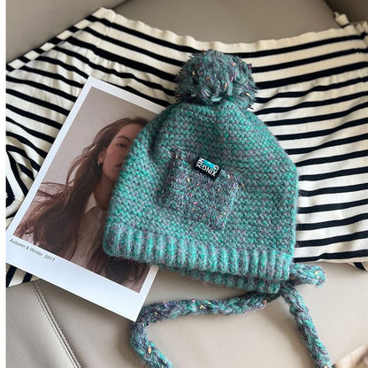 Melange Pom Pom Earflap Hat