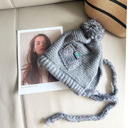Melange Pom Pom Earflap Hat