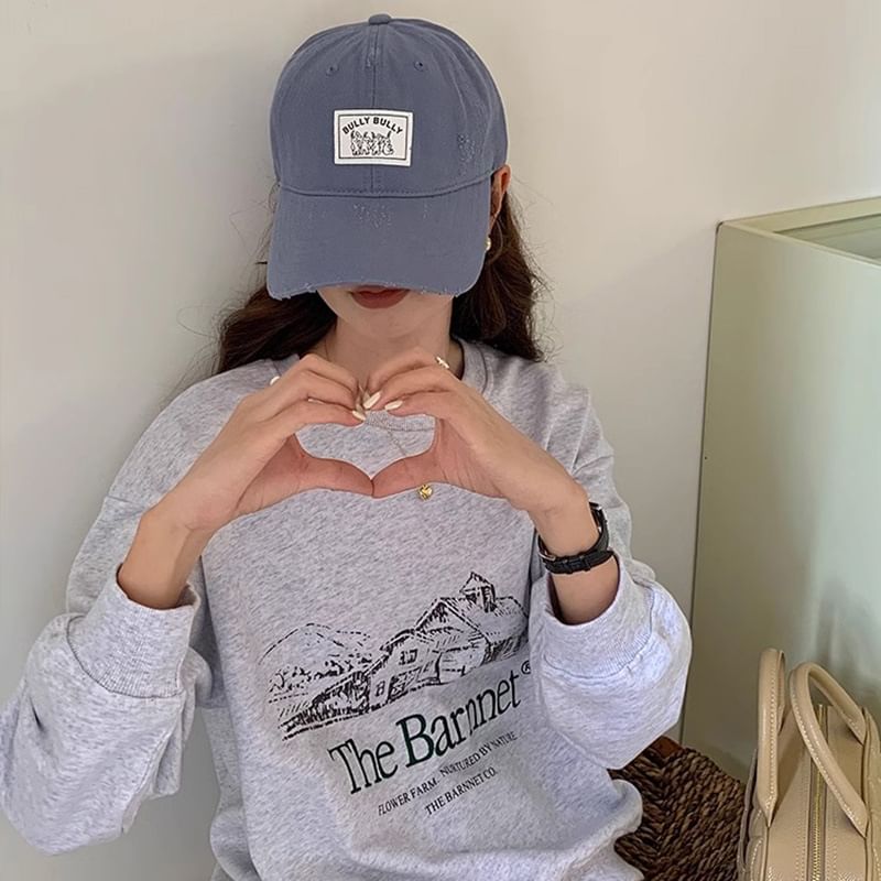 Applique Distressed Baseball Cap