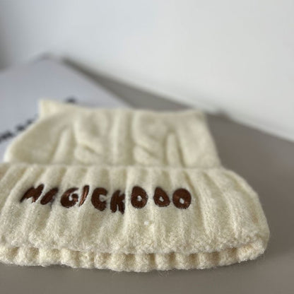 Lettering Embroidered Cable Knit Beanie