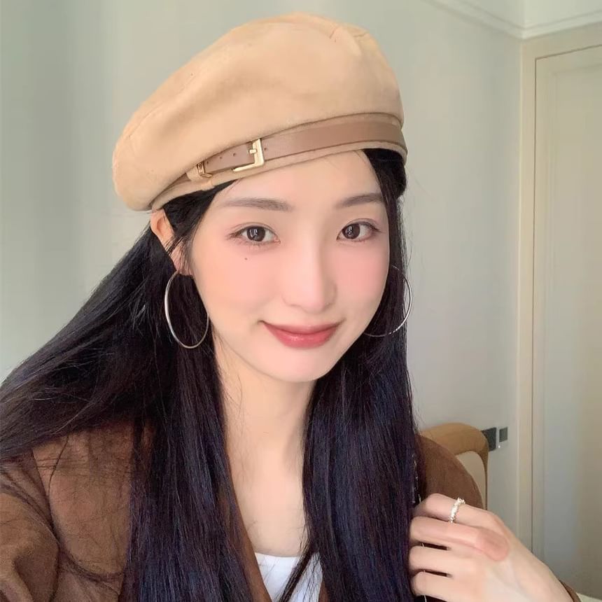 Belted Faux Suede Beret