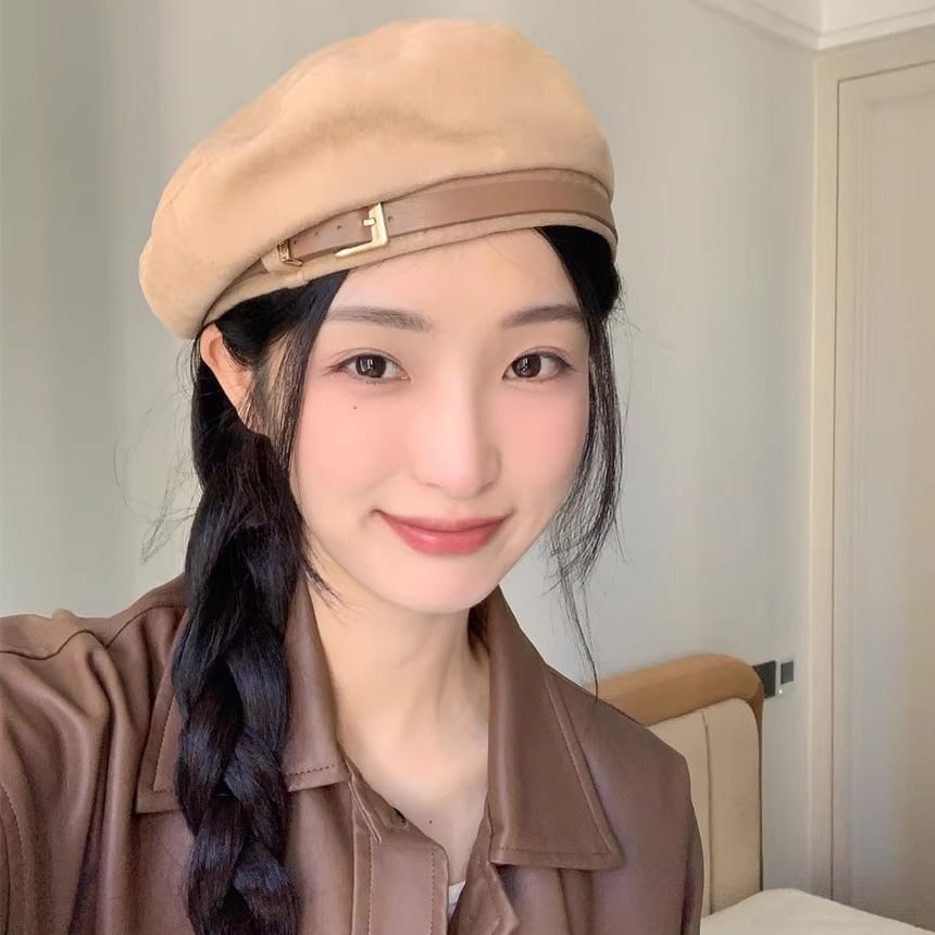 Belted Faux Suede Beret