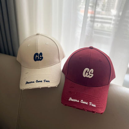 Lettering Embroidered Distressed Baseball Cap