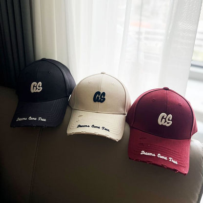 Lettering Embroidered Distressed Baseball Cap