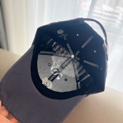 Lettering Embroidered Distressed Baseball Cap