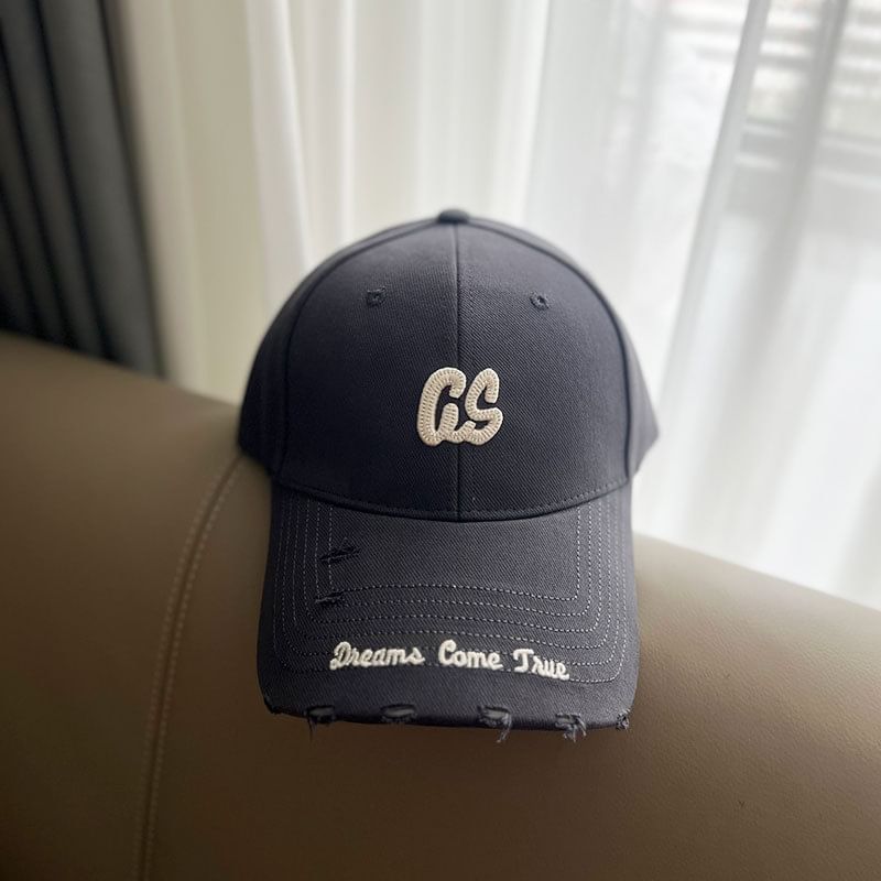 Lettering Embroidered Distressed Baseball Cap