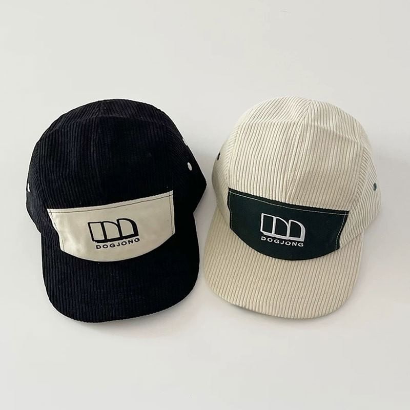 Lettering Embroidered Panel Corduroy Baseball Cap