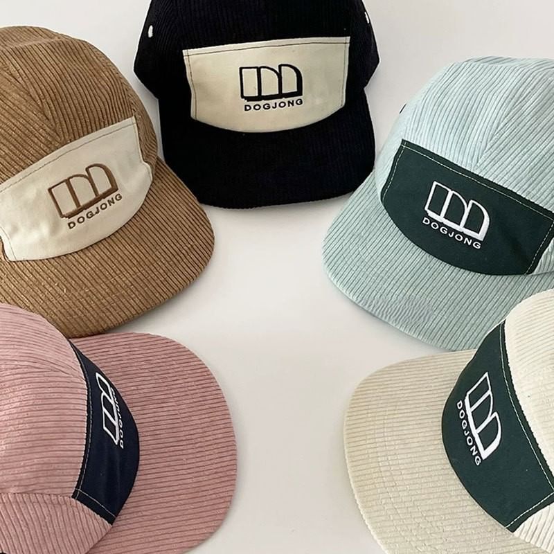 Lettering Embroidered Panel Corduroy Baseball Cap