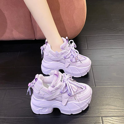 Platform Panel Mesh Hidden Wedge Sneakers