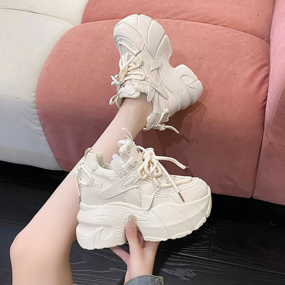 Platform Panel Mesh Hidden Wedge Sneakers