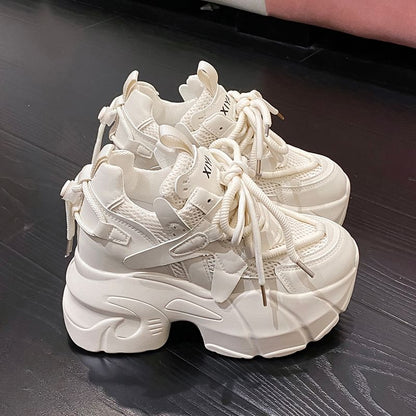 Platform Panel Mesh Hidden Wedge Sneakers