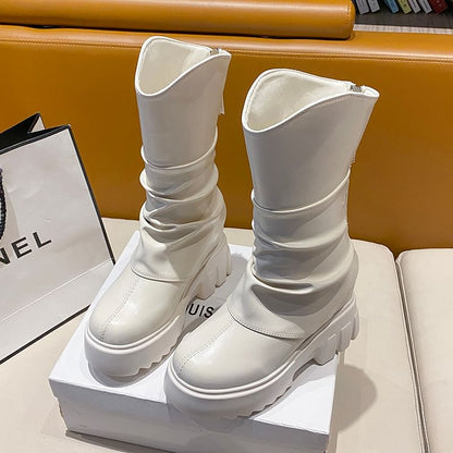 Platform Panel Mid Calf Boots