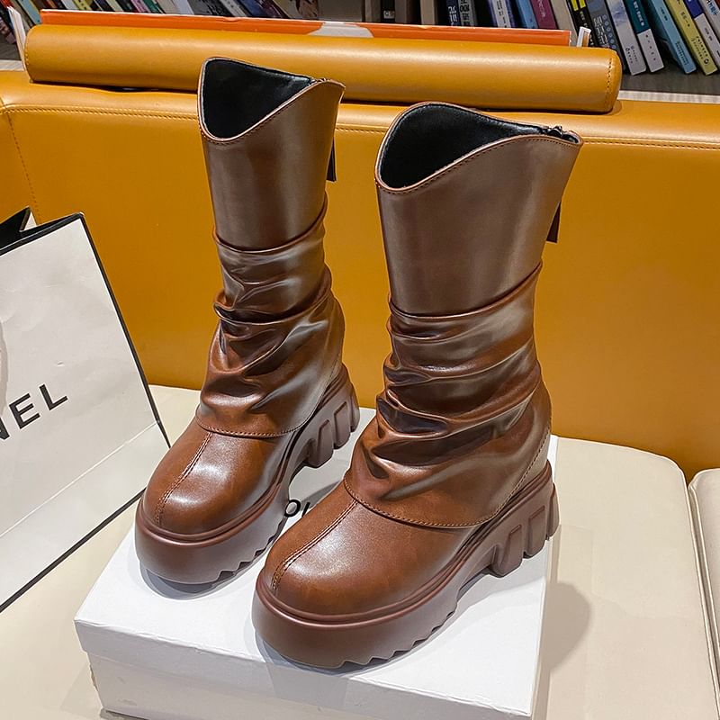 Platform Panel Mid Calf Boots