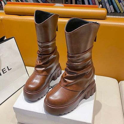 Platform Panel Mid Calf Boots