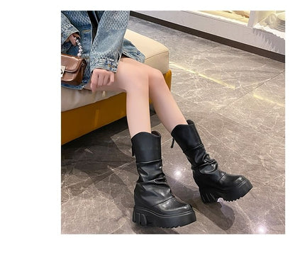 Platform Panel Mid Calf Boots
