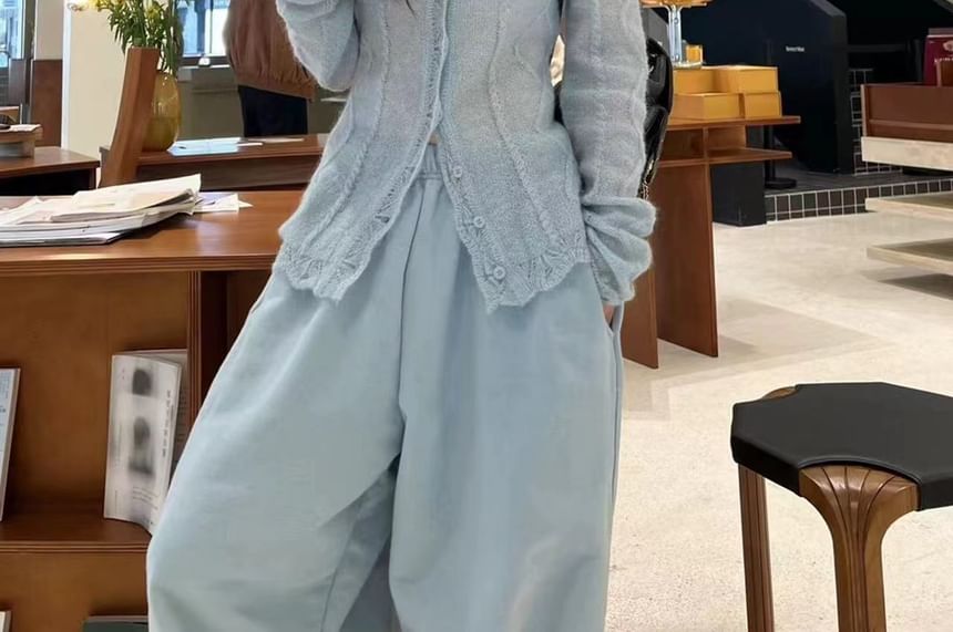 V-Neck Lace Trim Sheer Button Cardigan