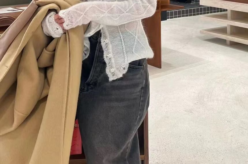 V-Neck Lace Trim Sheer Button Cardigan