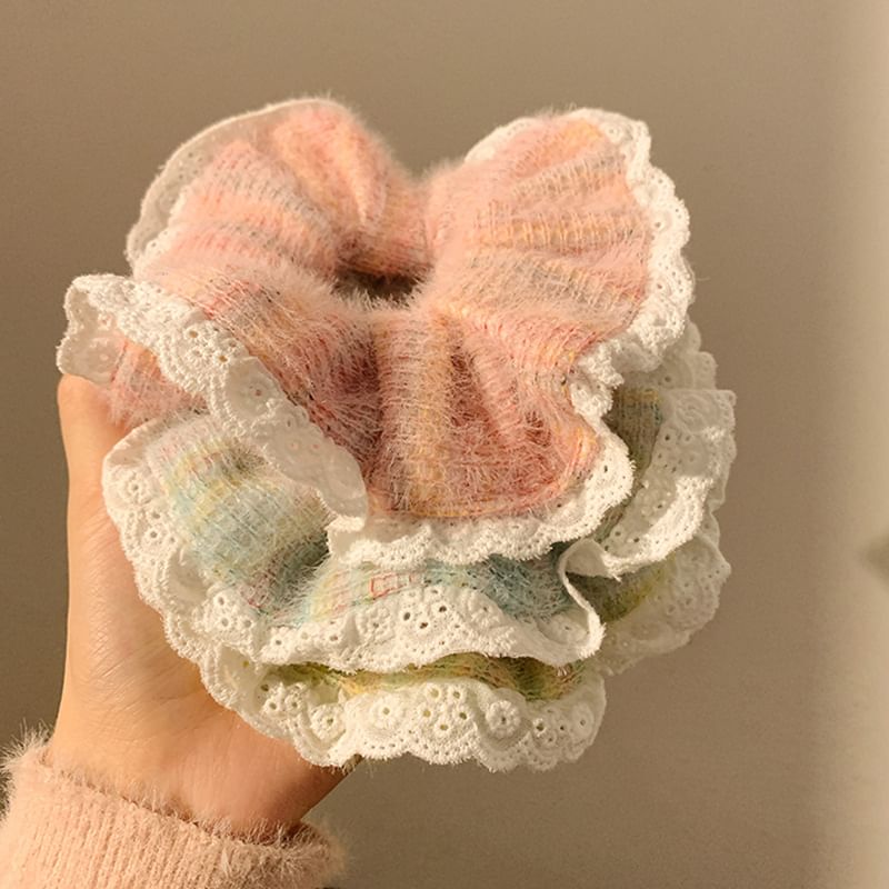 Lace-Trim Knit Scrunchie