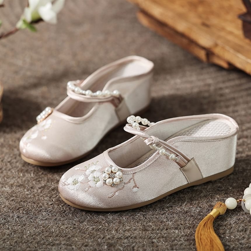 Wedge-Heel Mules Beaded