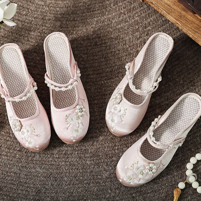 Wedge-Heel Mules Beaded