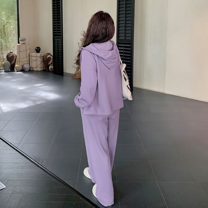 Plus Size Set: Lettering Zip-Up Hoodie + Wide Leg Sweatpants