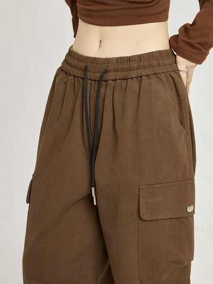 Low Rise Plain Pocket Loose-Fit Wide-Leg Sweatpants