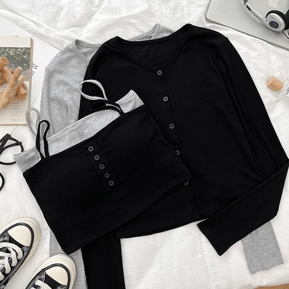 Padded Crop Camisole & Crew Neck Cardigan Set