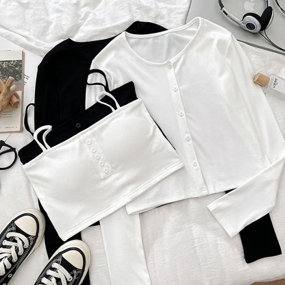 Padded Crop Camisole & Crew Neck Cardigan Set