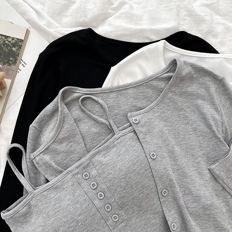 Padded Crop Camisole & Crew Neck Cardigan Set