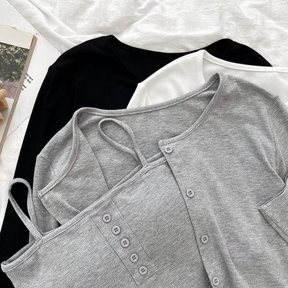 Padded Crop Camisole & Crew Neck Cardigan Set