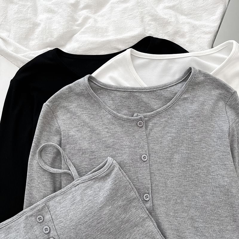 Padded Crop Camisole & Crew Neck Cardigan Set