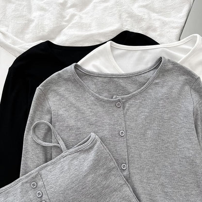 Padded Crop Camisole & Crew Neck Cardigan Set