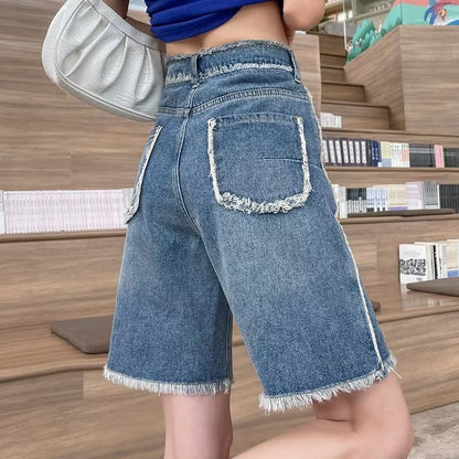 High Waist Frayed Denim Shorts