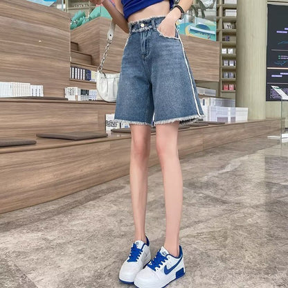 High Waist Frayed Denim Shorts