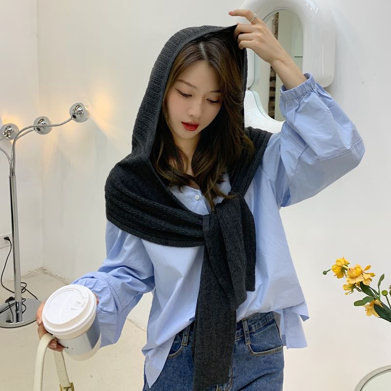 Plain Hooded Knit Scarf