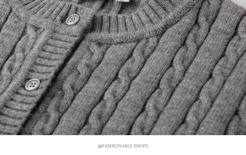 Round Neck Cable Knit Cardigan