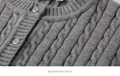 Round Neck Cable Knit Cardigan