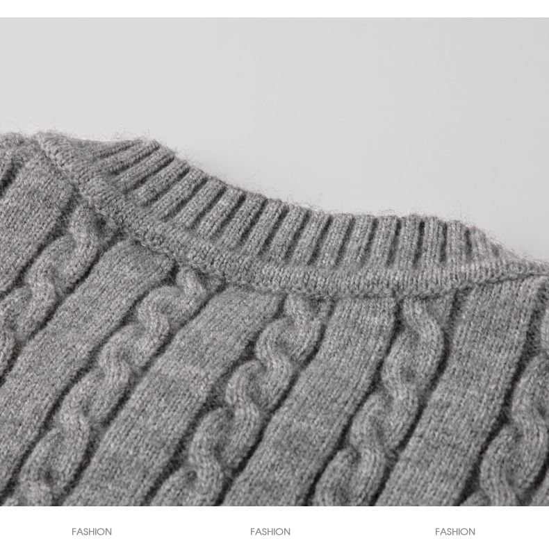 Round Neck Cable Knit Cardigan