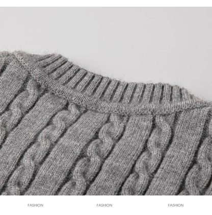 Round Neck Cable Knit Cardigan