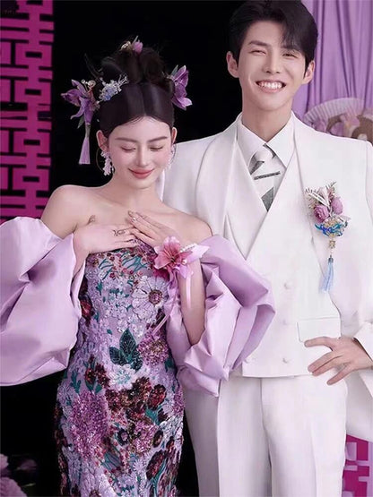 Gown Strapless Evening Mermaid Sequin Floral