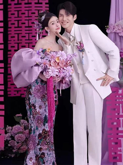 Gown Strapless Evening Mermaid Sequin Floral