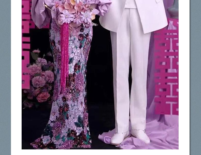 Gown Strapless Evening Mermaid Sequin Floral