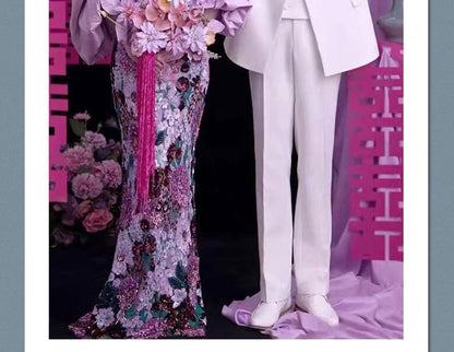 Gown Strapless Evening Mermaid Sequin Floral