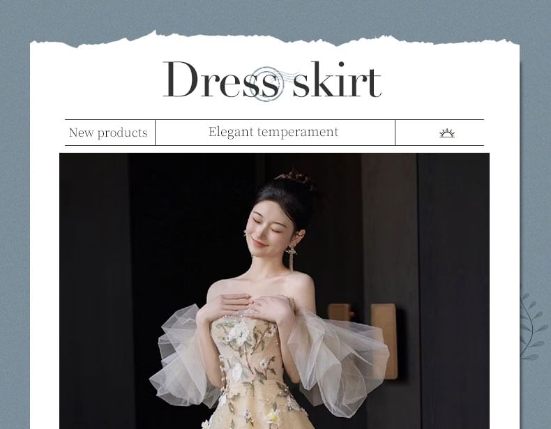 A-Line Strapless Embroidered Evening Gown Floral