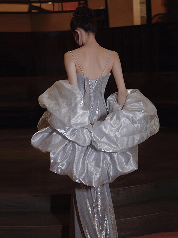 Spaghetti Strap Gown Mermaid Evening Sequin