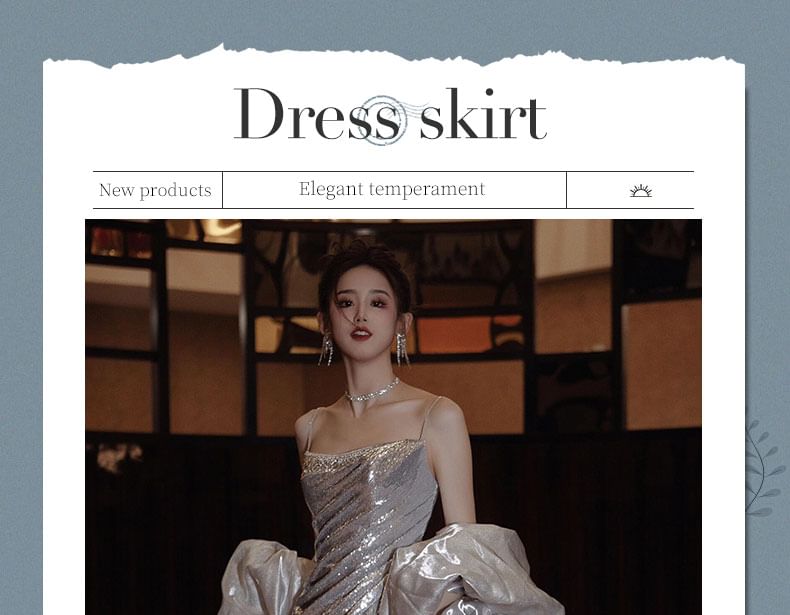 Spaghetti Strap Gown Mermaid Evening Sequin