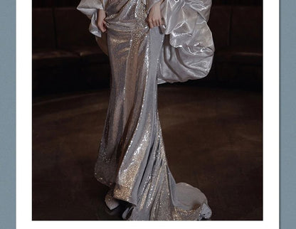 Spaghetti Strap Gown Mermaid Evening Sequin