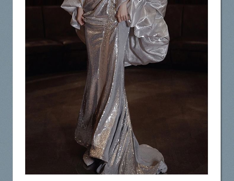 Spaghetti Strap Sequin Mermaid Evening Gown