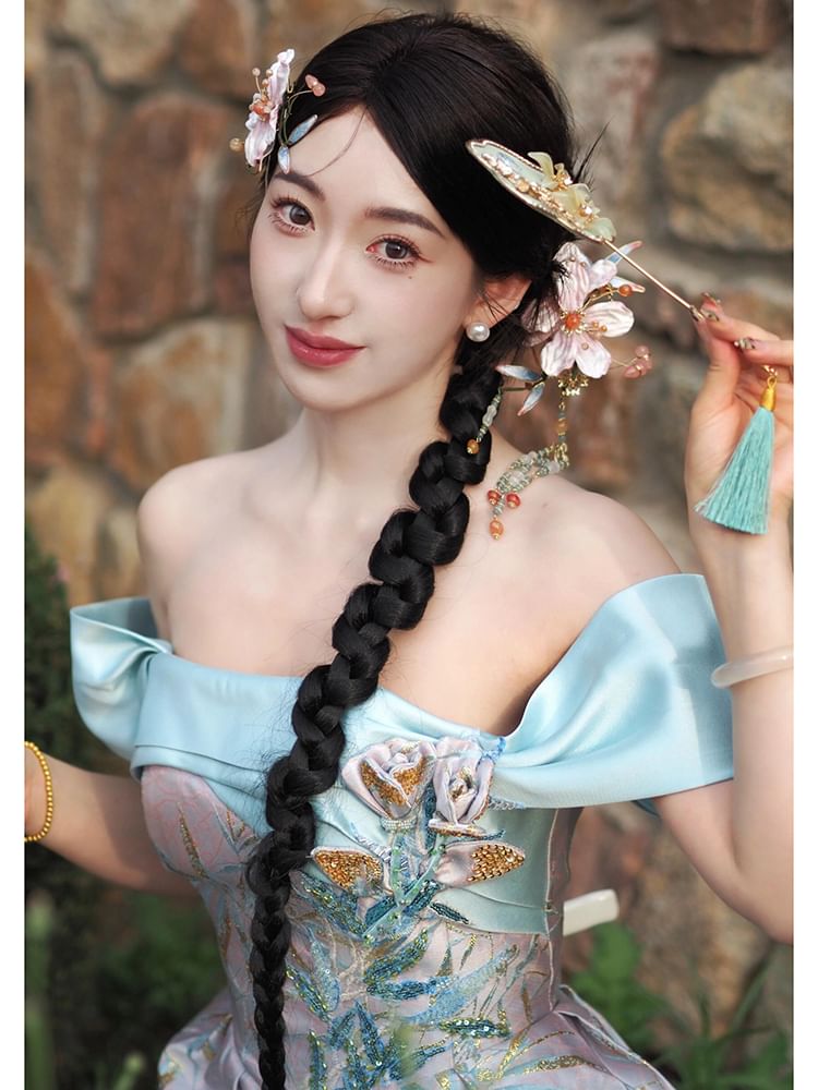 Floral Evening Sheath Off-Shoulder Gown Sleeveless Sequin