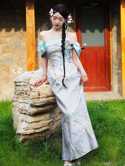 Floral Evening Sheath Off-Shoulder Gown Sleeveless Sequin